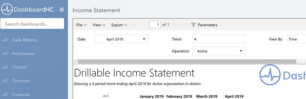 DashboardHC Drill Through Income Statement